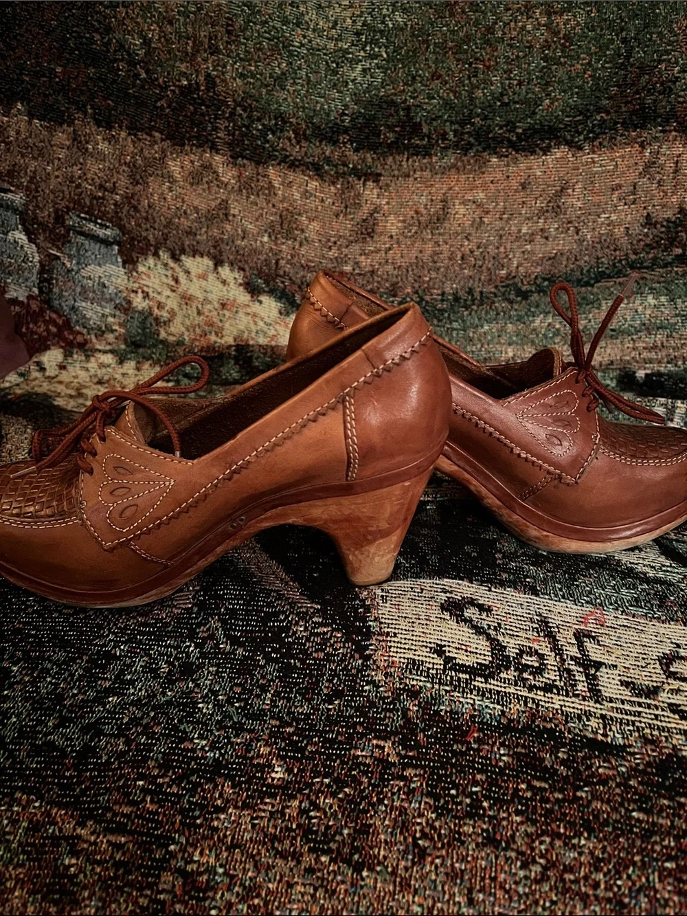 Brown Women's Leather Lace-Up Heels